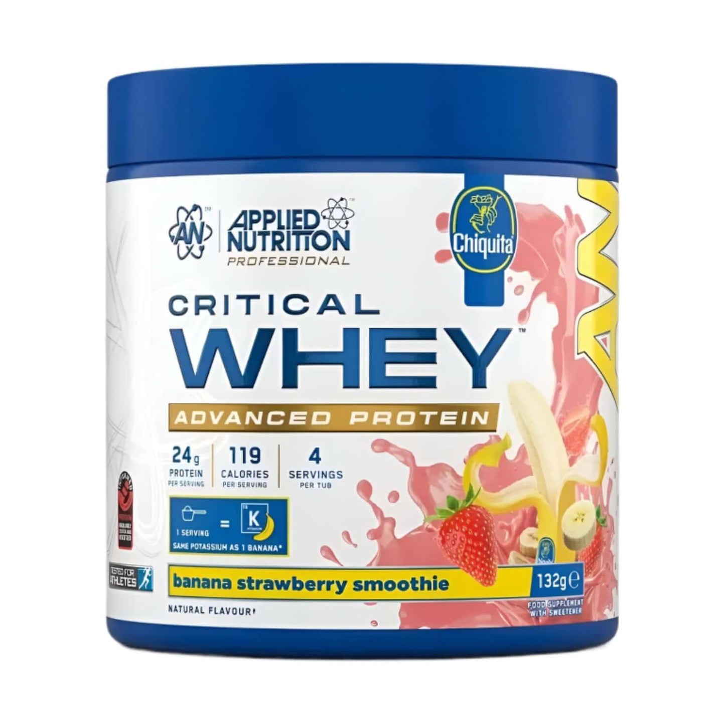 Applied Nutrition Critical Whey Sample Tub Size: 132g Flavour: Chiquita Banana Strawberry