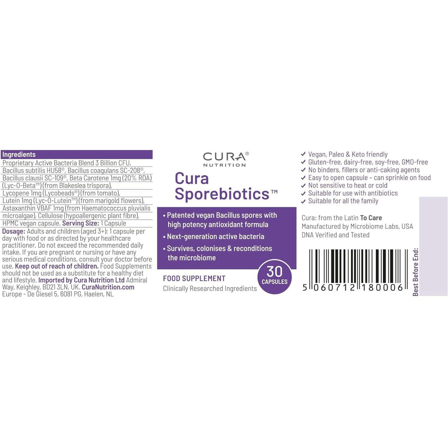 Cura Nutrition Cura Sporebiotics Label