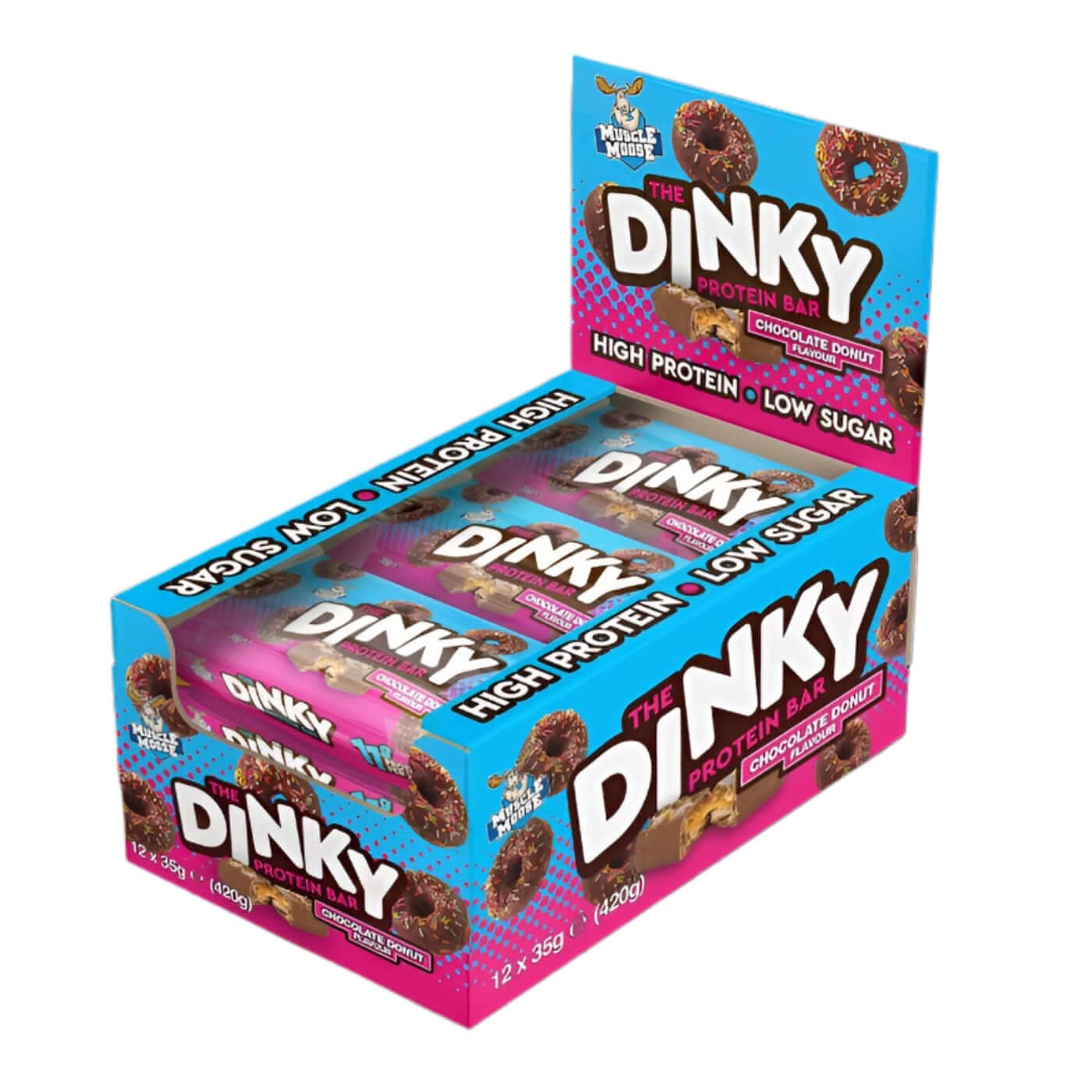 Muscle Moose Dinky Protein Bars Size: 12 x 35g Flavour: Chocolate Donut