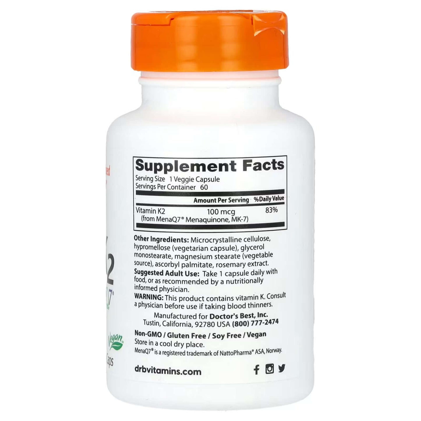 Doctor's Best Natural Vitamin K2 Nutrition Facts