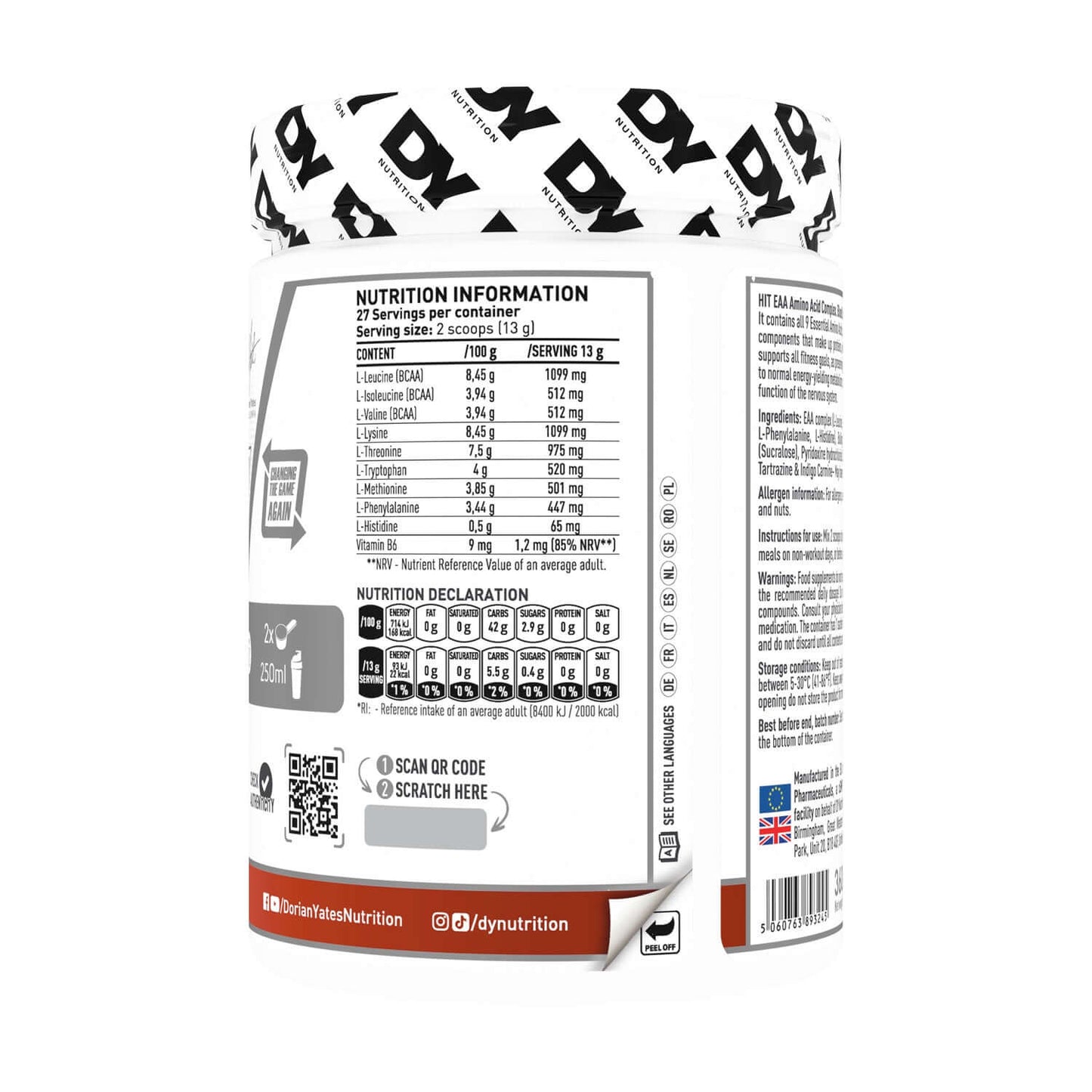 Dorian Yates Nutrition HIT EAA Nutrition Facts