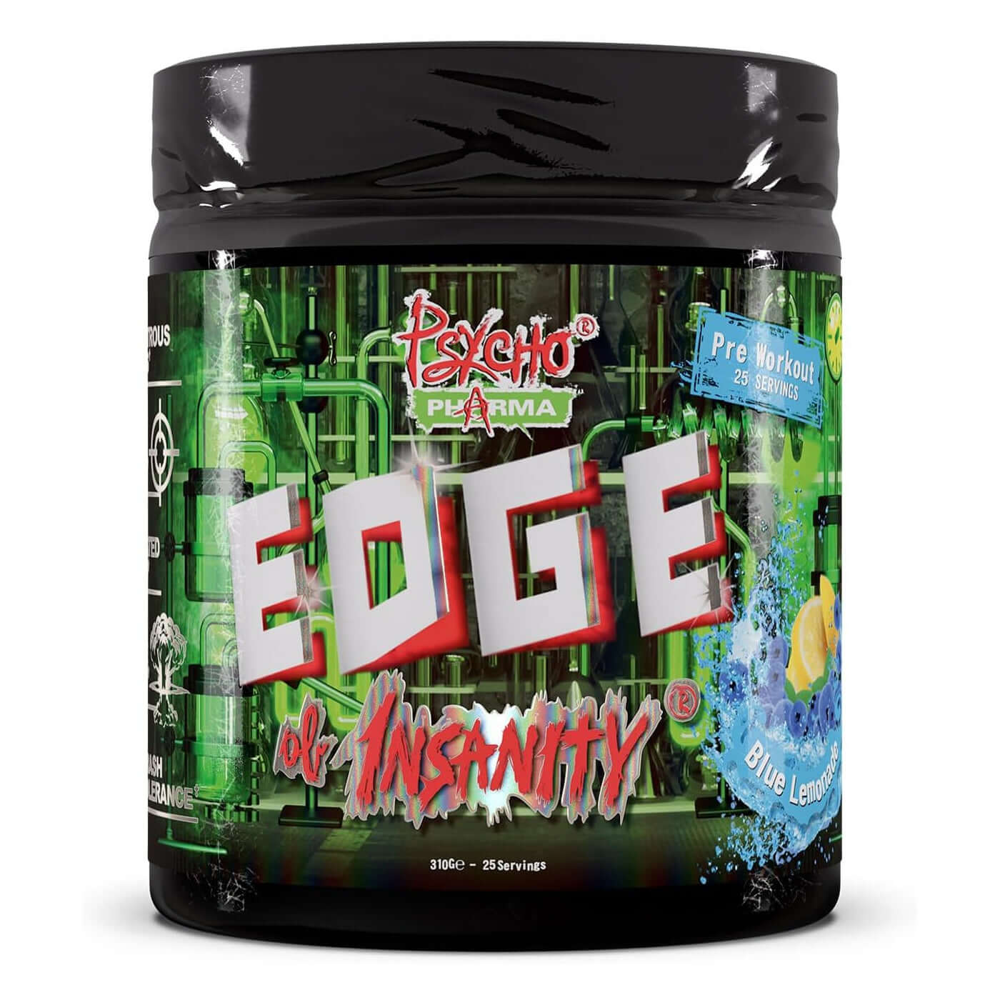 Psycho Pharma Edge Of Insanity Pre Workout Size: 25 Svgs Flavour: Blue Lemonade