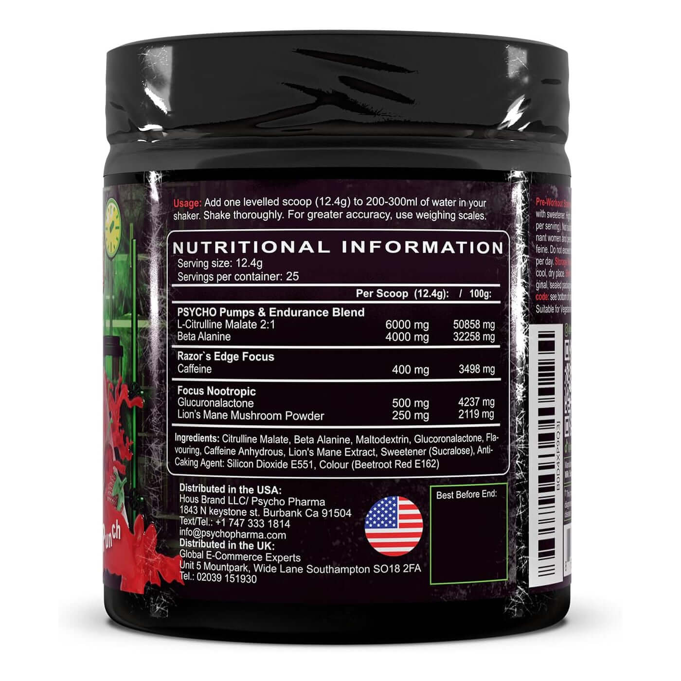 Psycho Pharma Edge Of Insanity Pre Workout Nutrition Facts