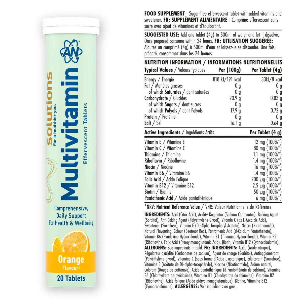 Applied Nutrition Multivitamin Effervescent Tablets Nutrition Facts