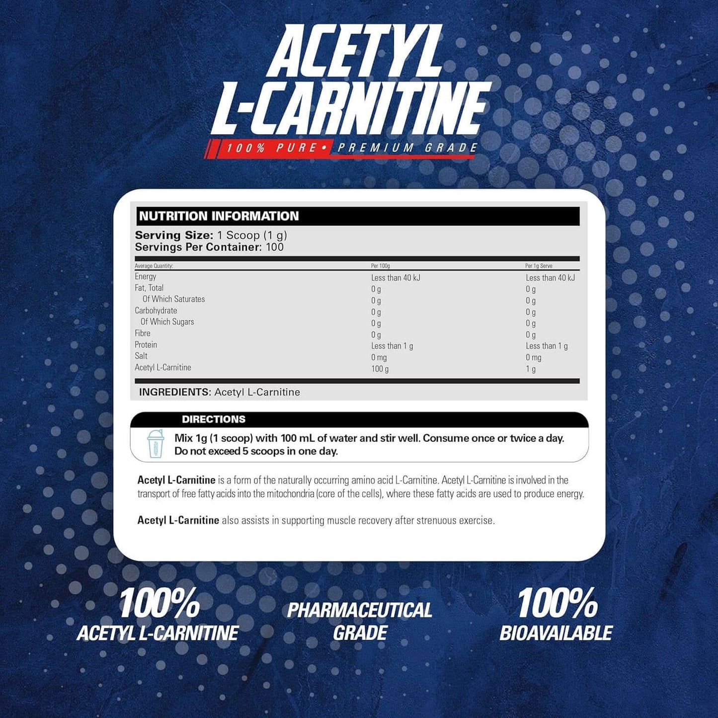 EHP Labs Acetyl L-Carnitine Nutrition Facts