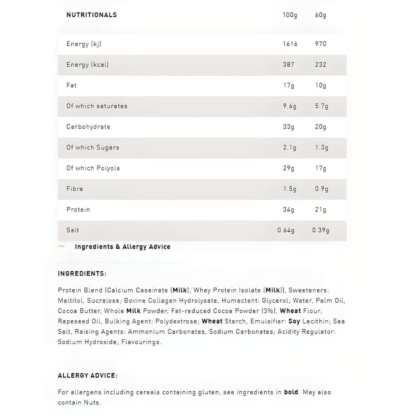 Grenade Protein Bar Nutritional Information