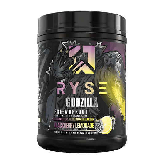 Ryse Godzilla Blackberry Lemonade Pre-Workout, 732g. Dietary supplement for energy and focus.