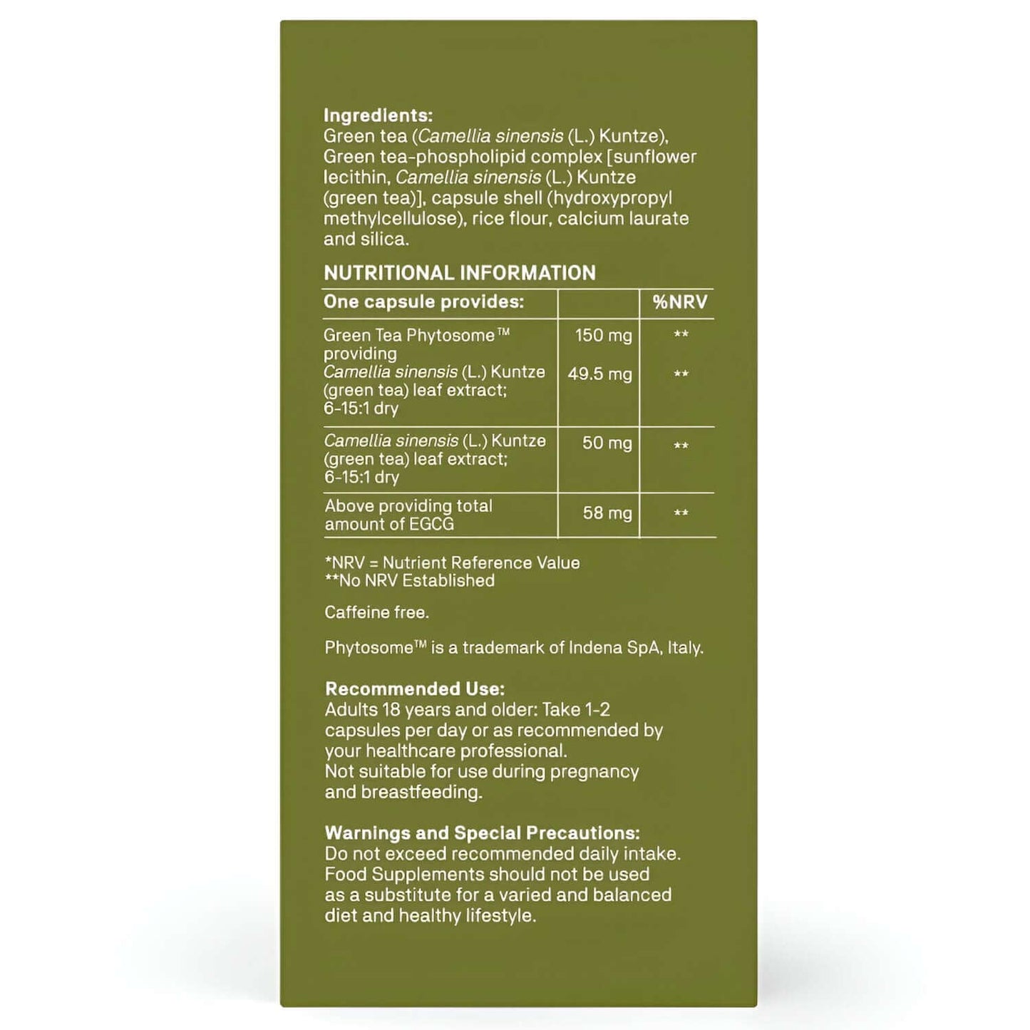 Natroceutics Green Tea Bioactive Nutrition Facts