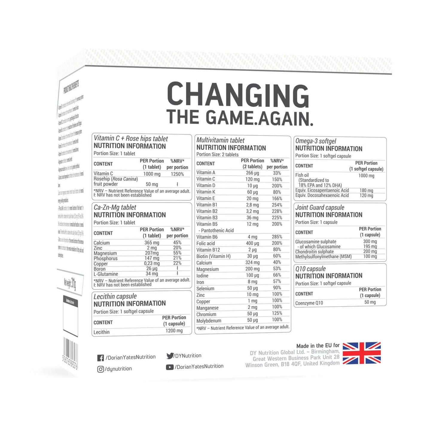 Dorian Yates Nutrition HIT Pack Complex Nutrition Facts
