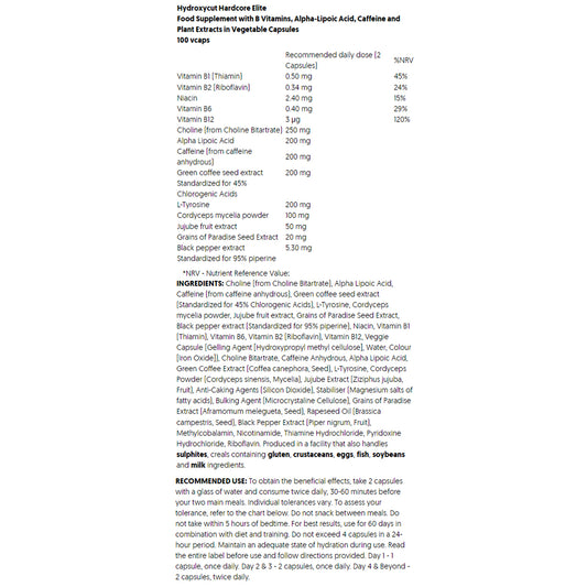 Muscletech Hydroxycut Hardcore Elite Nutrition Facts