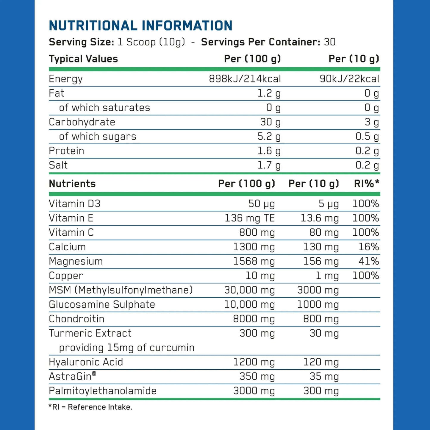 Applied Nutrition Joint Complex Nutrition Facts