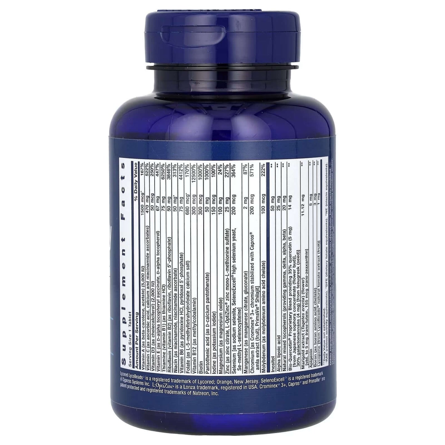 Life Extension One Per Day Tablets Nutrition Facts