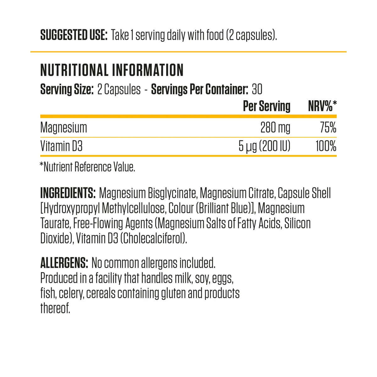 Applied Nutrition Magnesium & Vitamin D Nutrition Facts