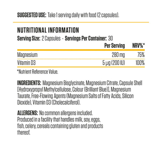 Applied Nutrition Magnesium & Vitamin D Nutrition Facts