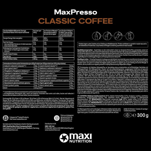 Maxi Nutrition MaxPresso Protein Coffee Nutrition Facts