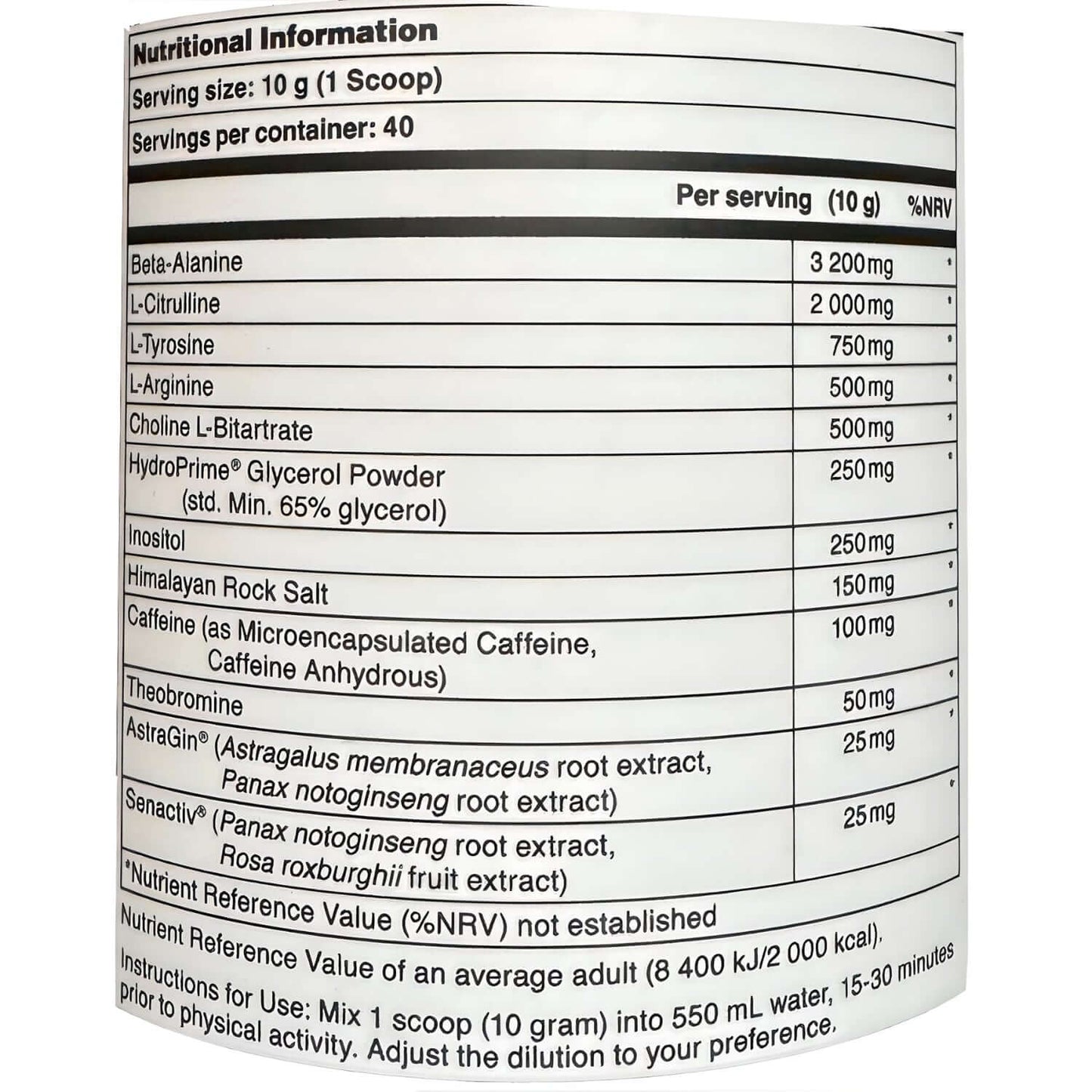 Bucked Up Mother Bucker Nutrition Facts