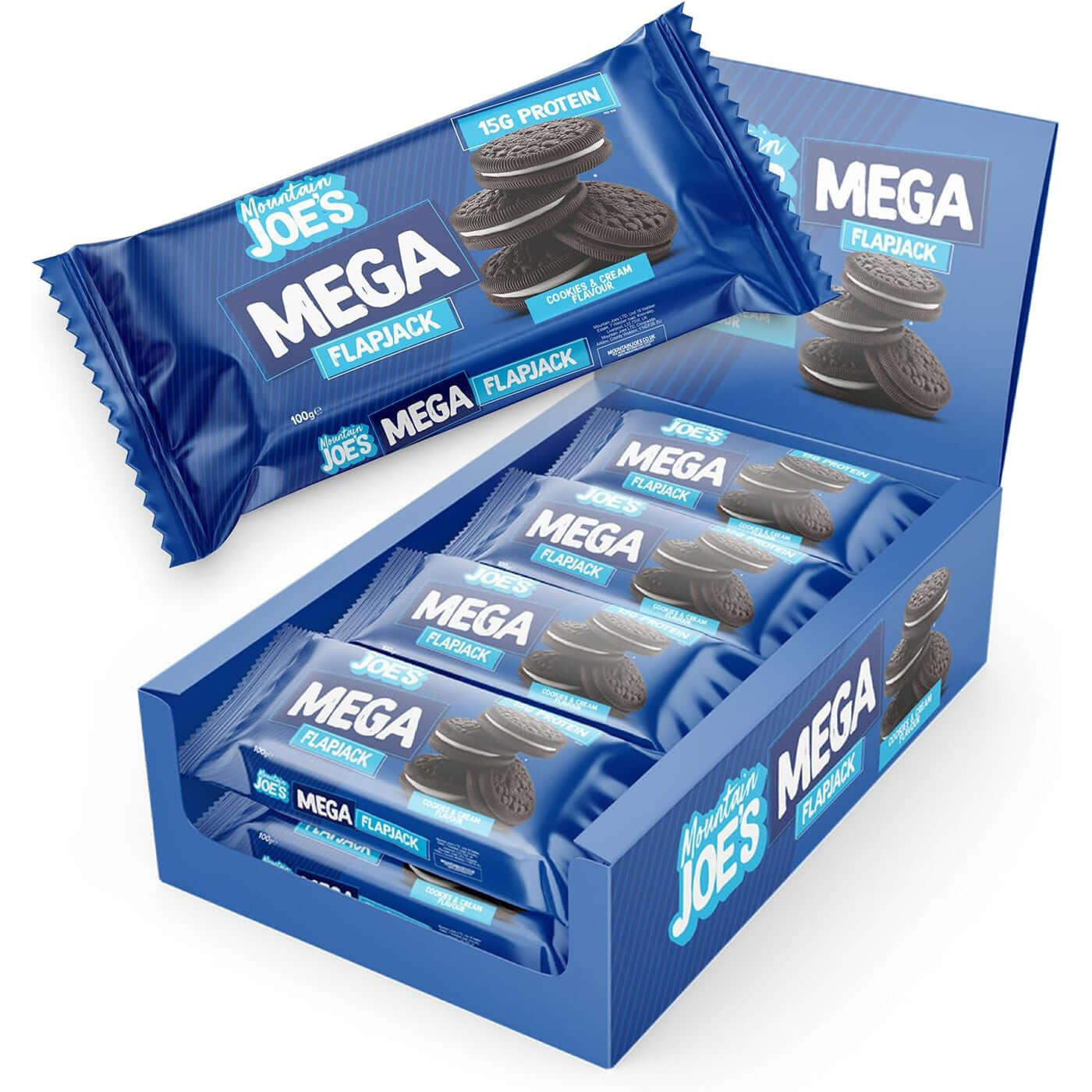 Mountain Joe's Mega Flapjacks Size: 12 x 100g Flavour: Cookies & Cream
