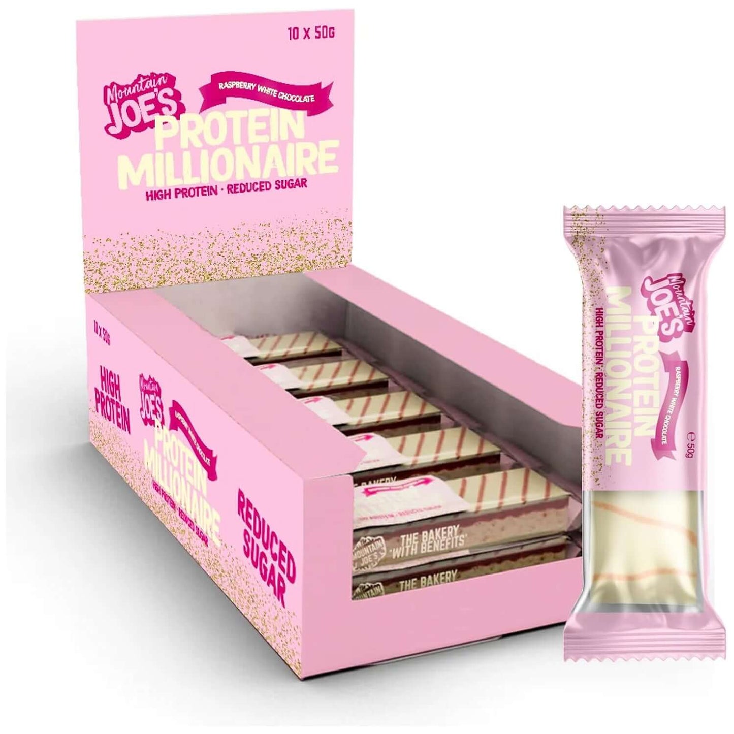 Mountain Joe's Millionaire Bars Size: 10 x 50g Flavour: White Chocolate Raspberry
