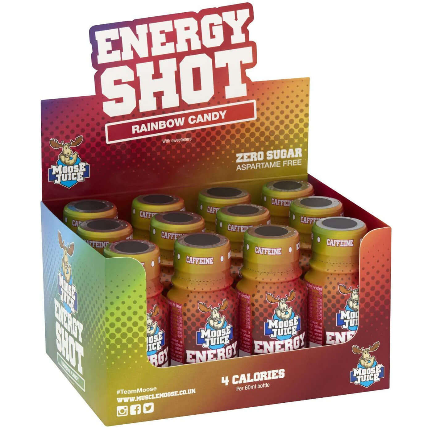 Muscle Moose Energy Shot Size: 12 x 60ml Flavour: Rainbow Candy