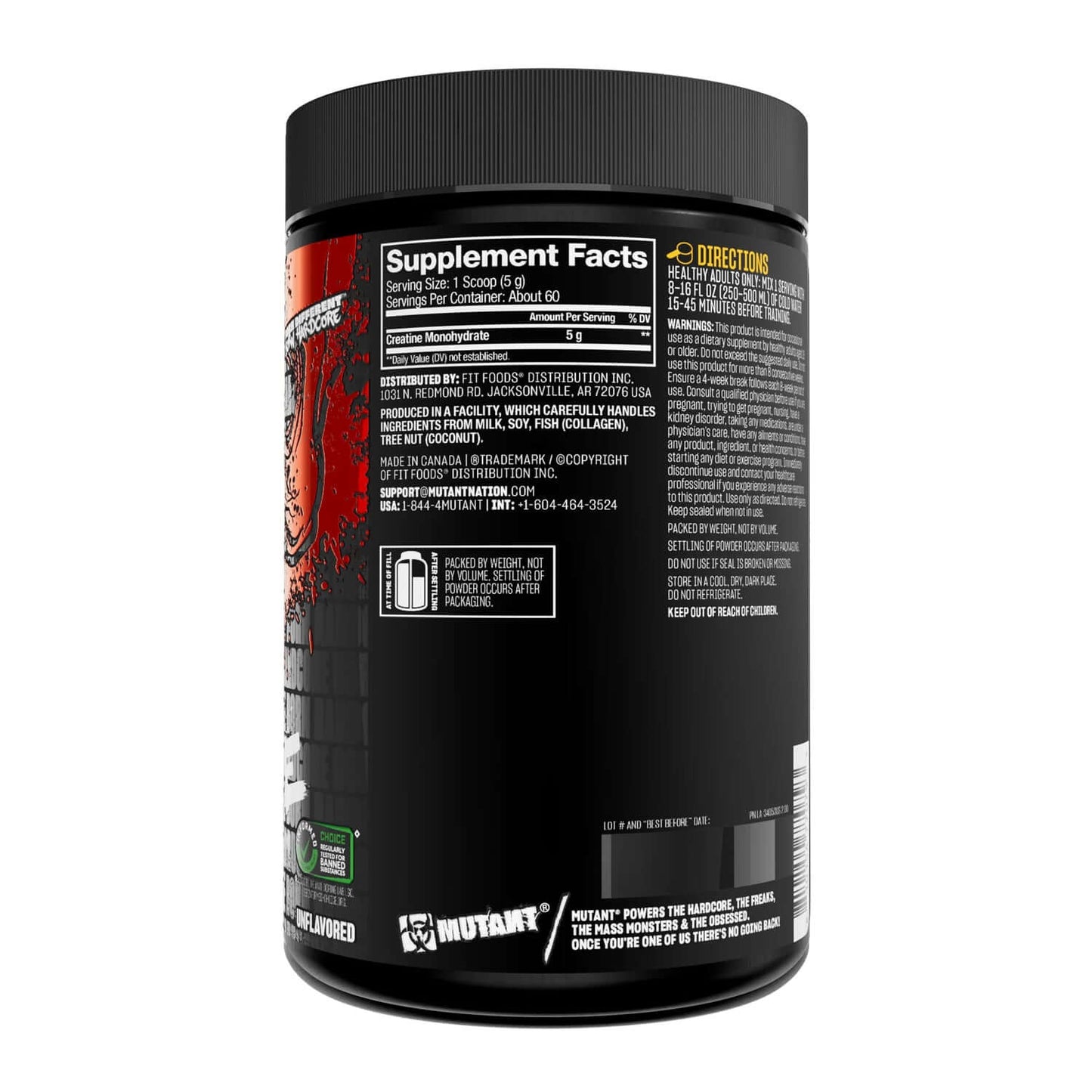 Mutant Creatine Monohydrate Product Label