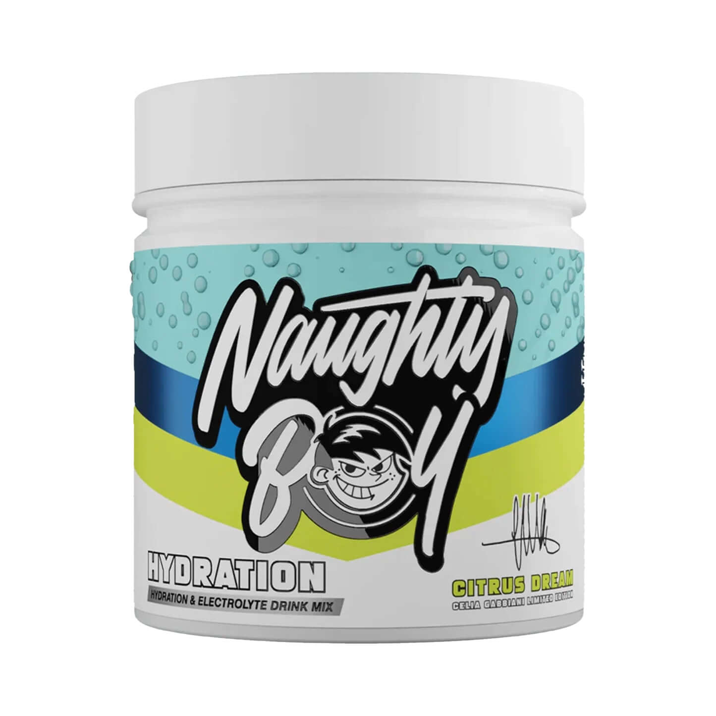 Naughty Boy Hydration Citrus Dream, a 30-serving electrolyte drink mix for optimal hydration.