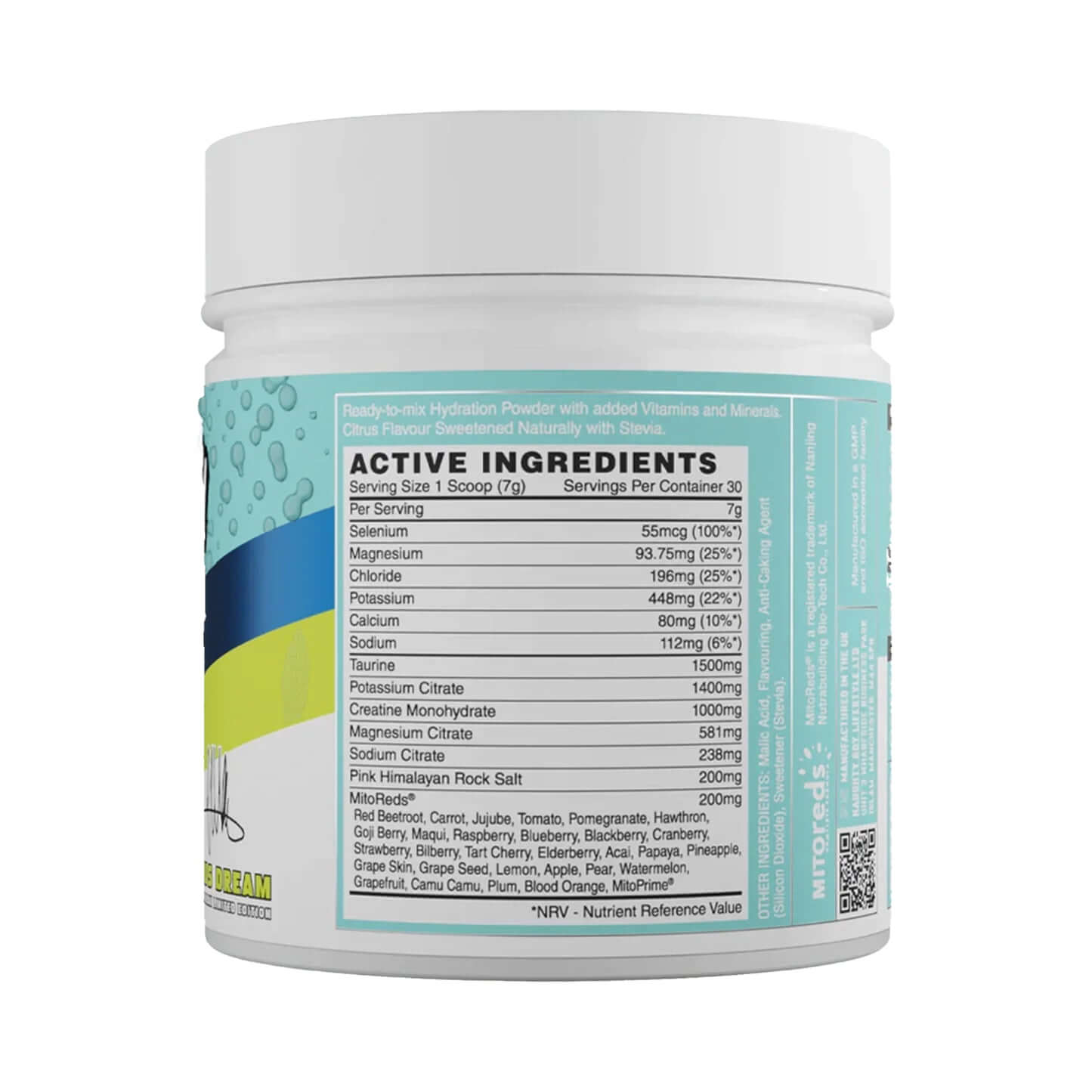 Naughty Boy Hydration supplement facts. Details active and other ingredients. Hydration powder with vitamins and minerals.