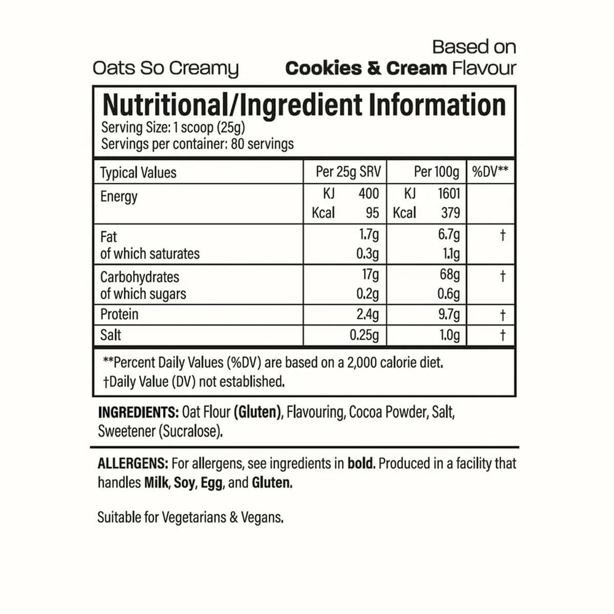 Trained By JP Oats So Creamy Nutrition Facts