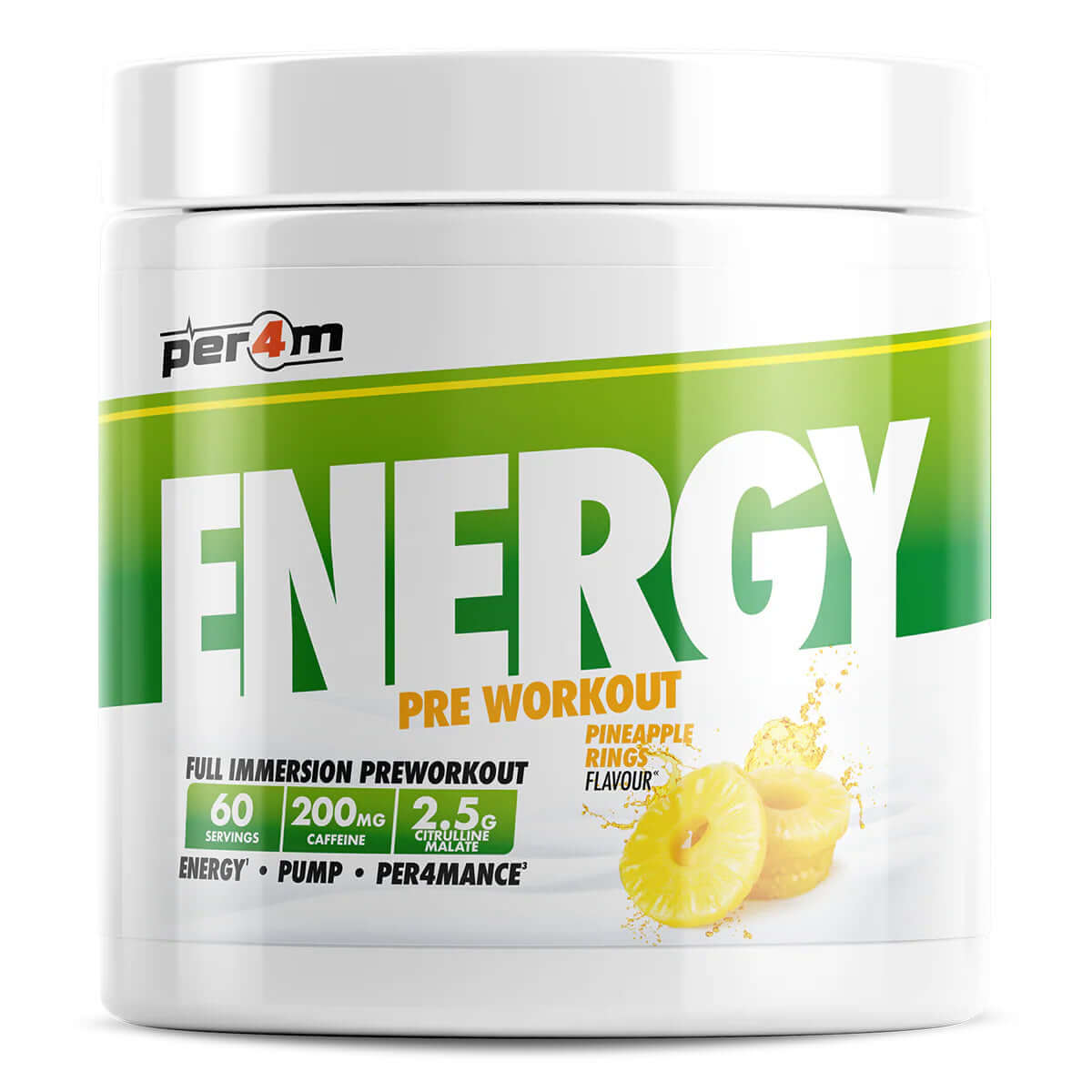 Per4m Energy Pre Workout Size: 390g Flavour: Pineapple Rings