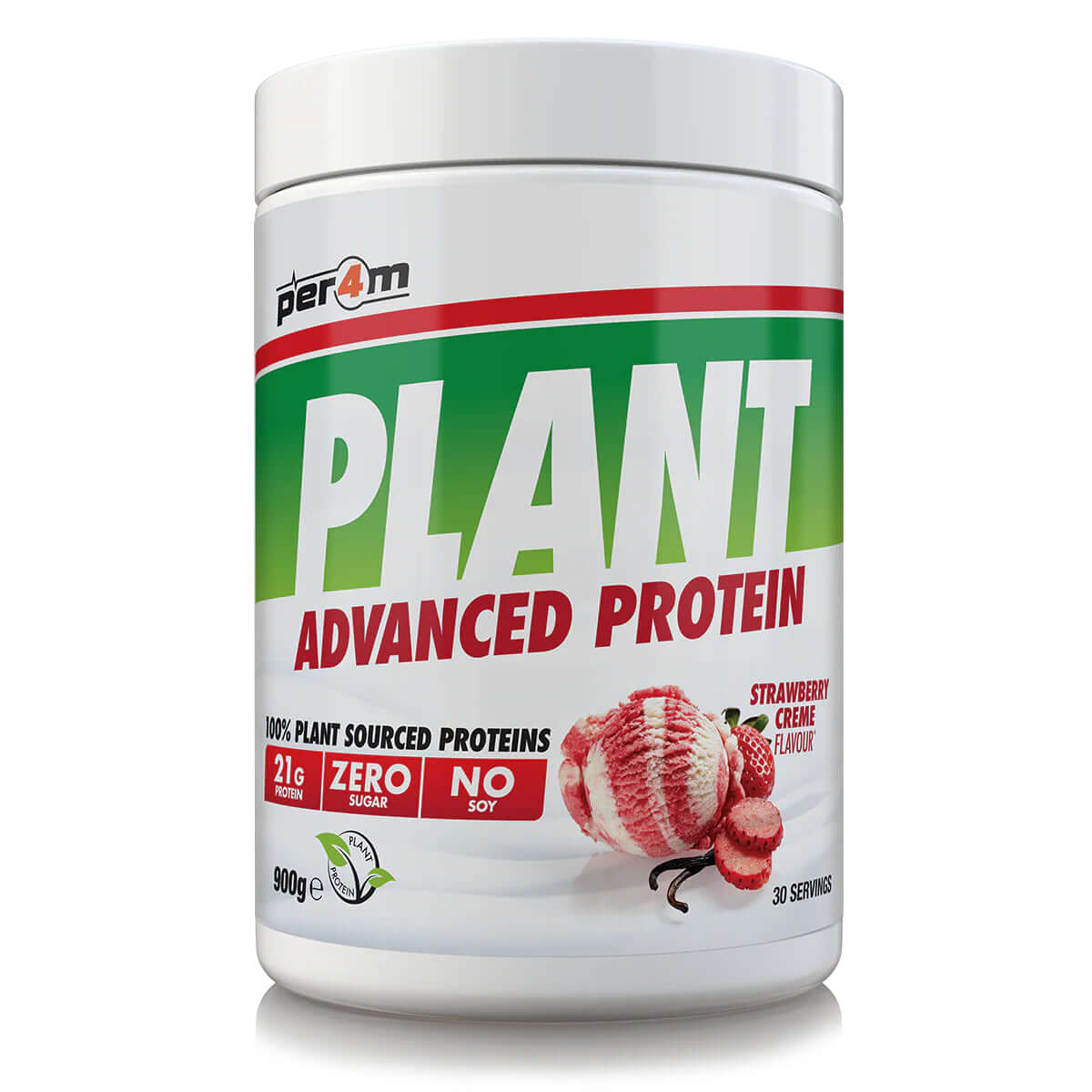 Per4m Plant Protein Size: 900g Flavour: Strawberry Creme