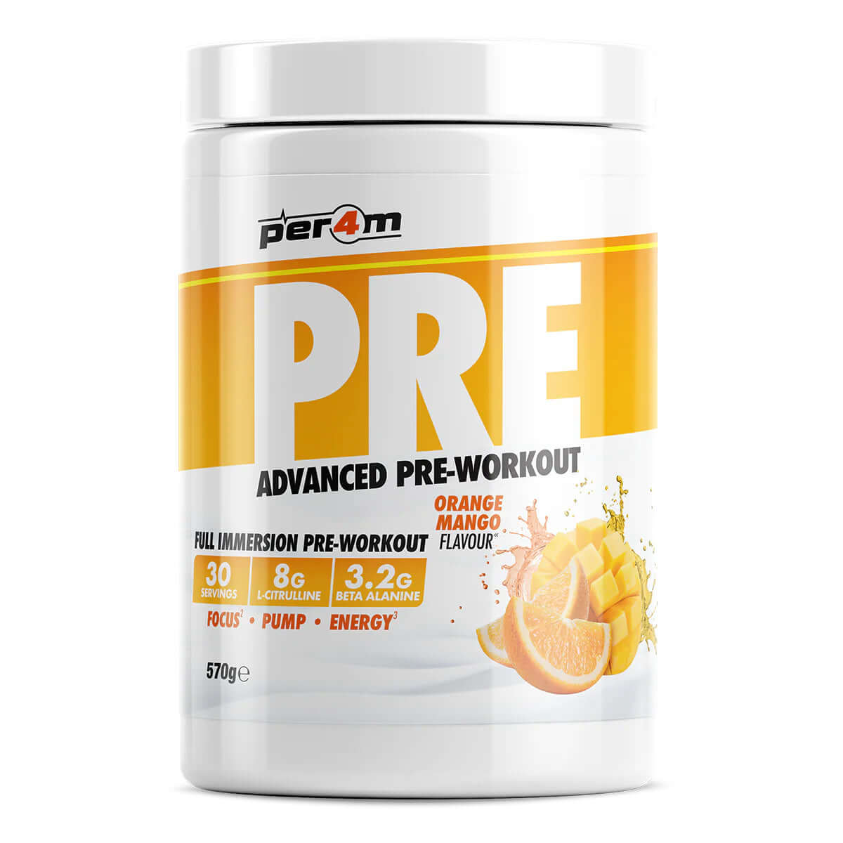 Per4m Pre Workout Size: 570g Flavour: Orange Mango