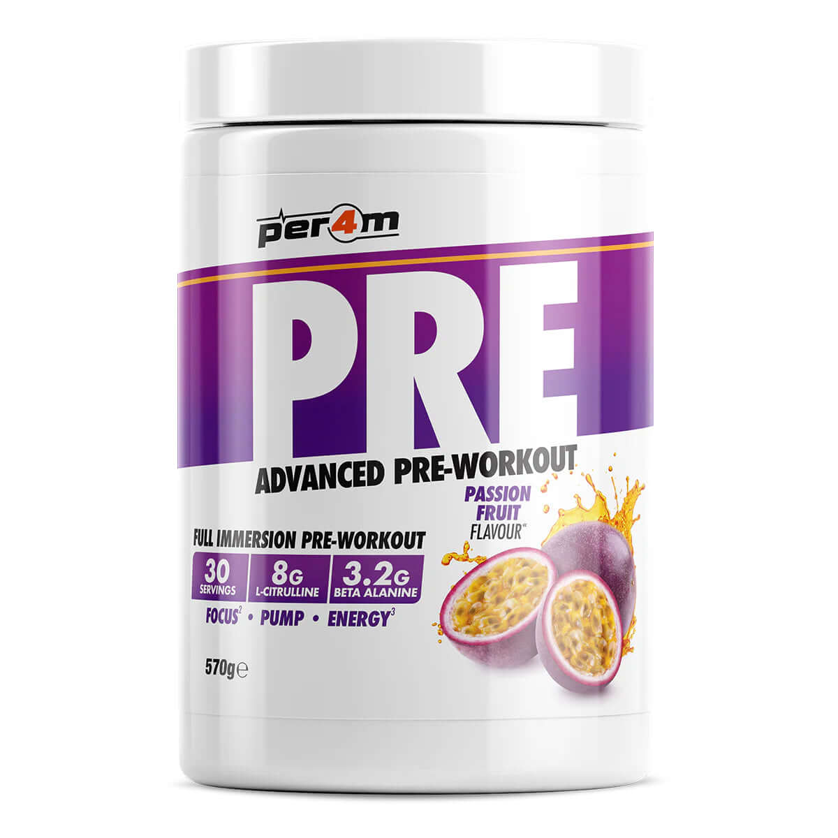 Per4m Pre Workout Size: 570g Flavour: Passionfruit