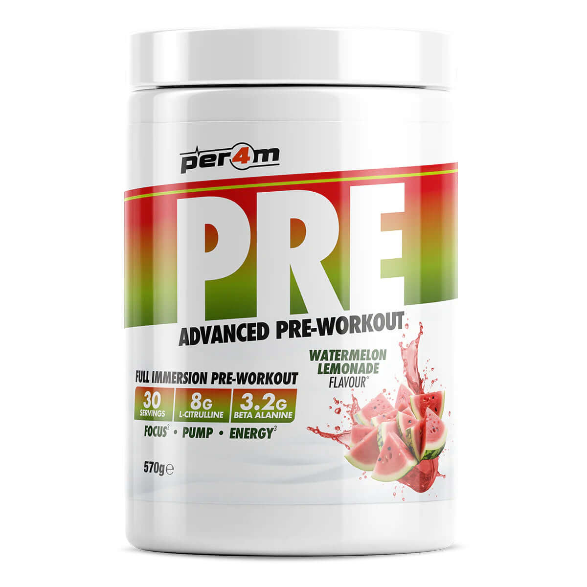 Per4m Pre Workout Size: 570g Flavour: Watermelon Lemonade