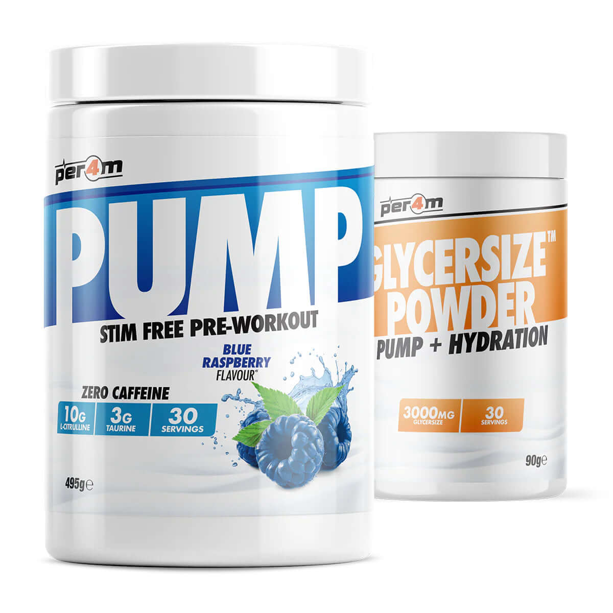 Per4m Pump Stim Free Pre Workout + Glycersize Size: 495g Flavour: Blue Raspberry