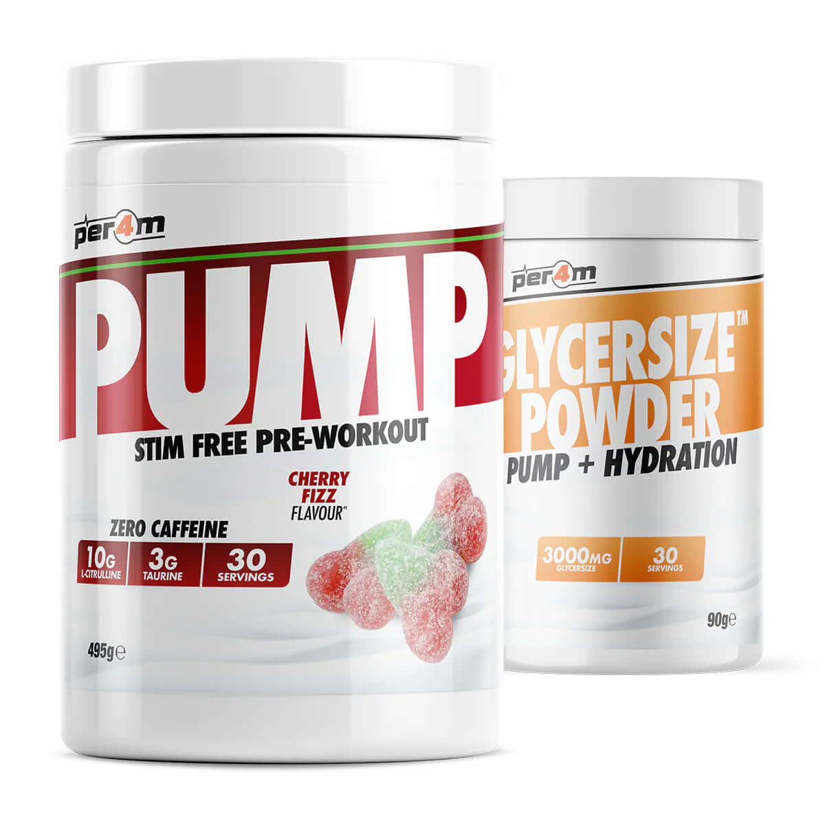 Per4m Pump Stim Free Pre Workout + Glycersize Size: 495g Flavour: Cherry Fizz