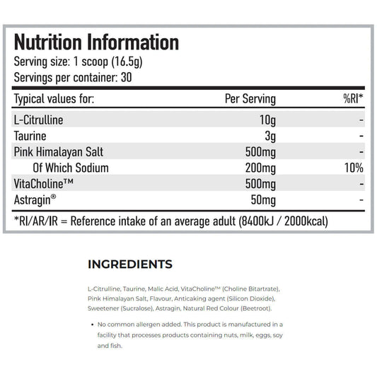 Per4m Pump Stim Free Pre Workout + Glycersize Nutrition Facts