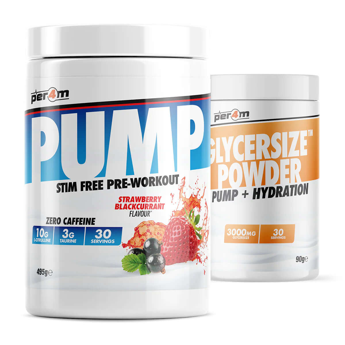 Per4m Pump Stim Free Pre Workout + Glycersize Size: 495g Flavour: Strawberry Blackcurrant