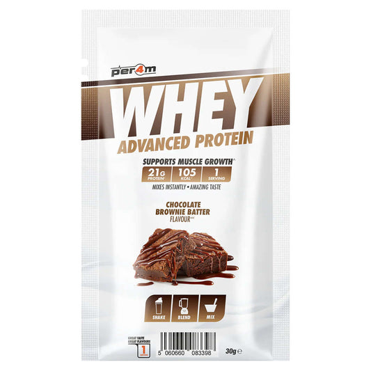 Per4m Whey Sample Sachet Size: Single Serving (30g) Flavour: Chocolate Brownie Batter
