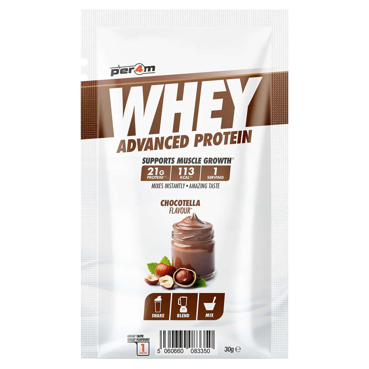 Per4m Whey Sample Sachet Size: Single Serving (30g) Flavour: Chocotella