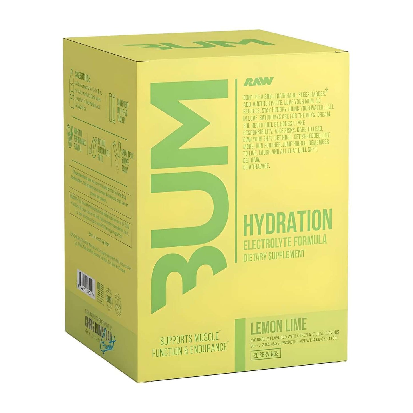 Raw Nutrition CBUM Hydration Size: 20 Svgs Flavour: Lemon Lime