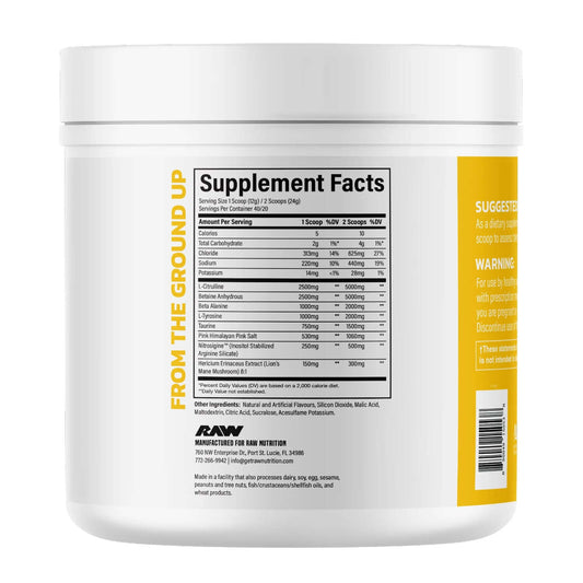 Raw Nutrition Pump Nutritional Facts