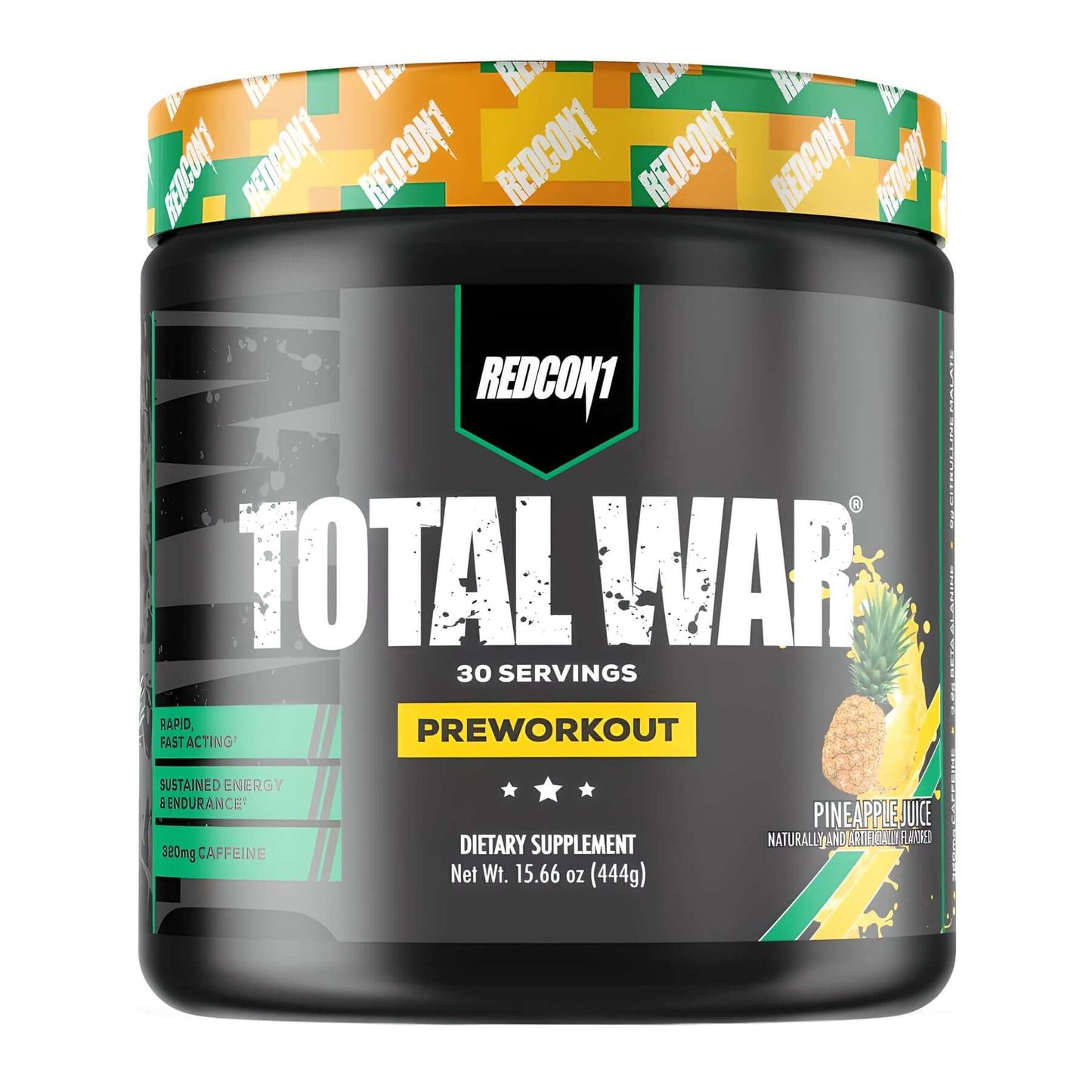 Redcon1 Total War Pre Workout Size: 30 Svgs Flavour: Pineapple Juice