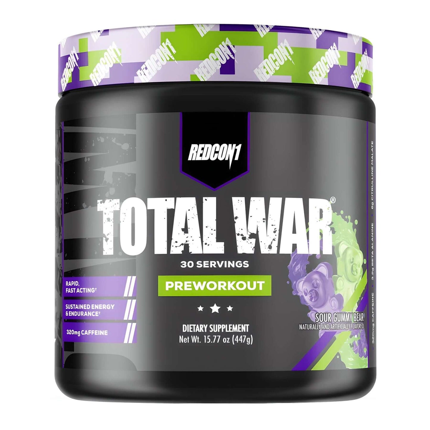 Redcon1 Total War Pre Workout Size: 30 Svgs Flavour: Sour Gummy