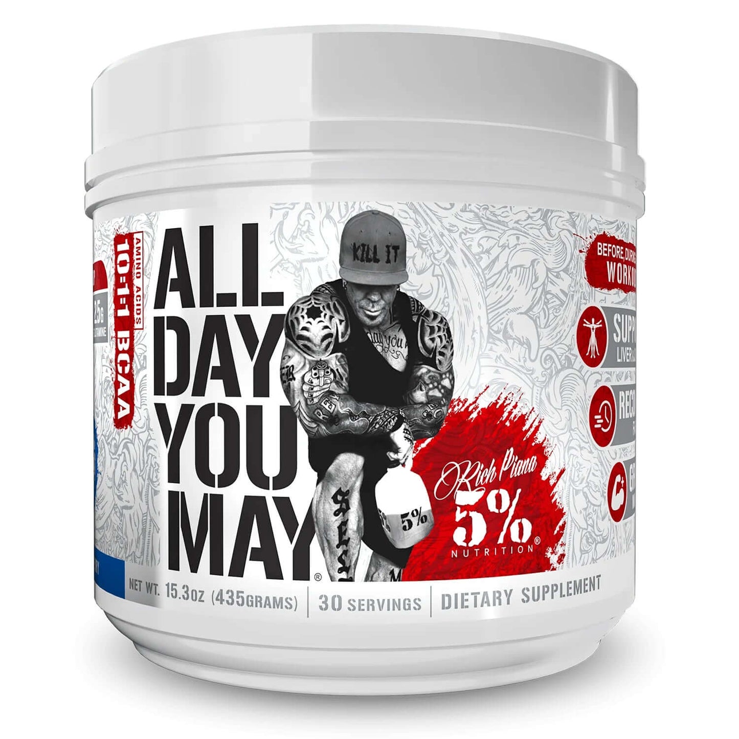 Rich Piana 5% Nutrition All Day You May Size: 30 Svgs Flavour: Blue Raspberry