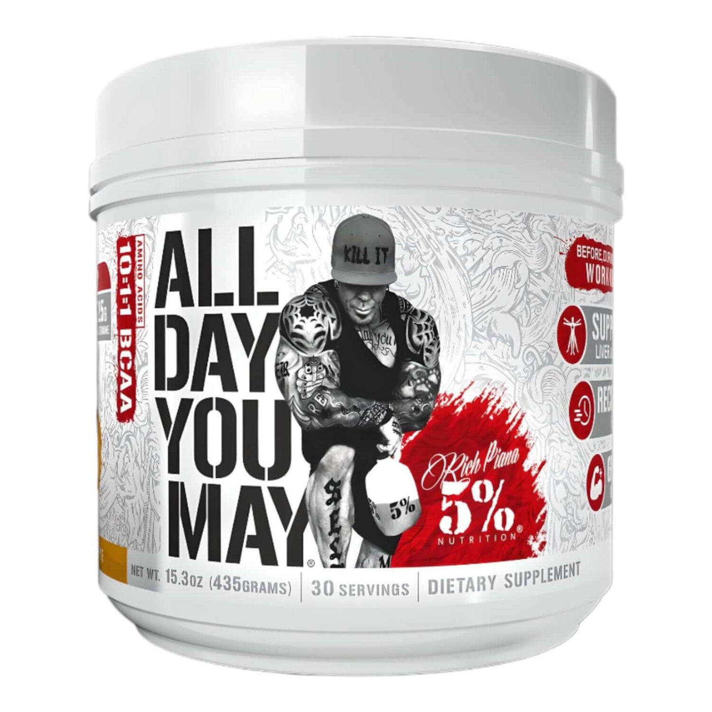 Rich Piana 5% Nutrition All Day You May Size: 30 Svgs Flavour: Blue Raspberry