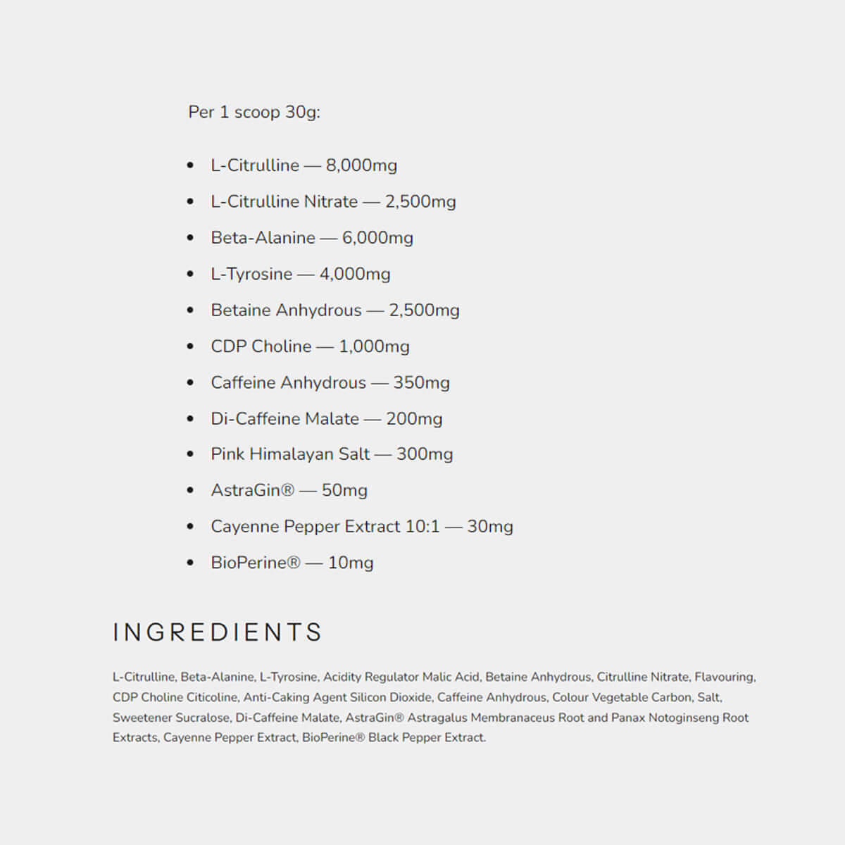DarkStims Ultra Pre V2 Nutrition Facts