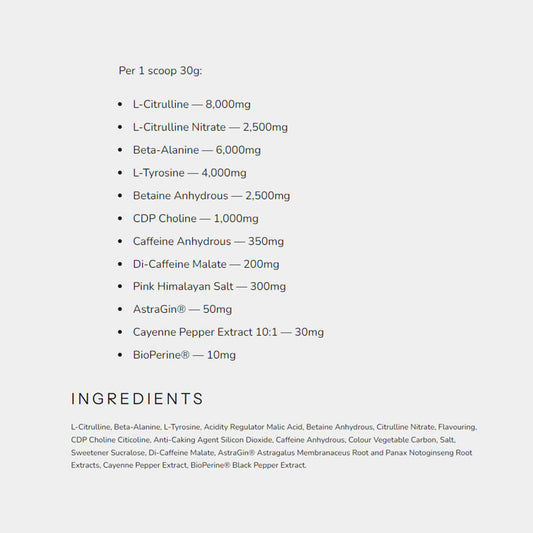 DarkStims Ultra Pre V2 Nutrition Facts