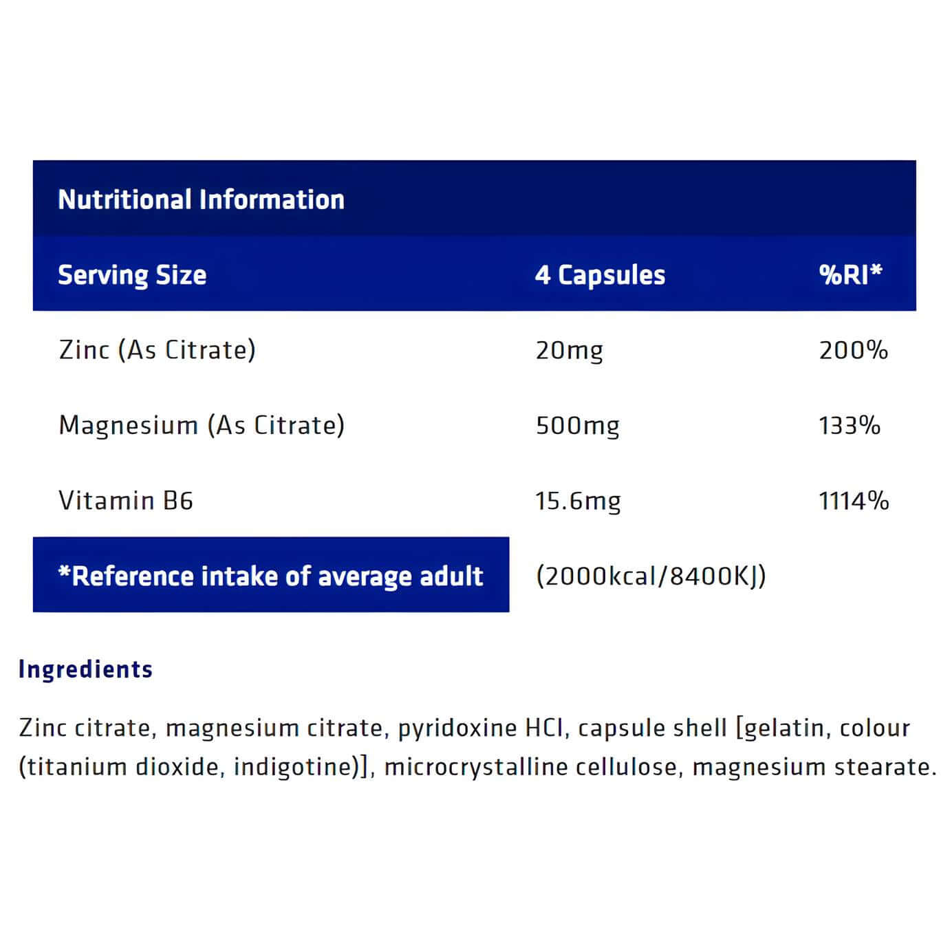USN ZMAG Nutrition Facts