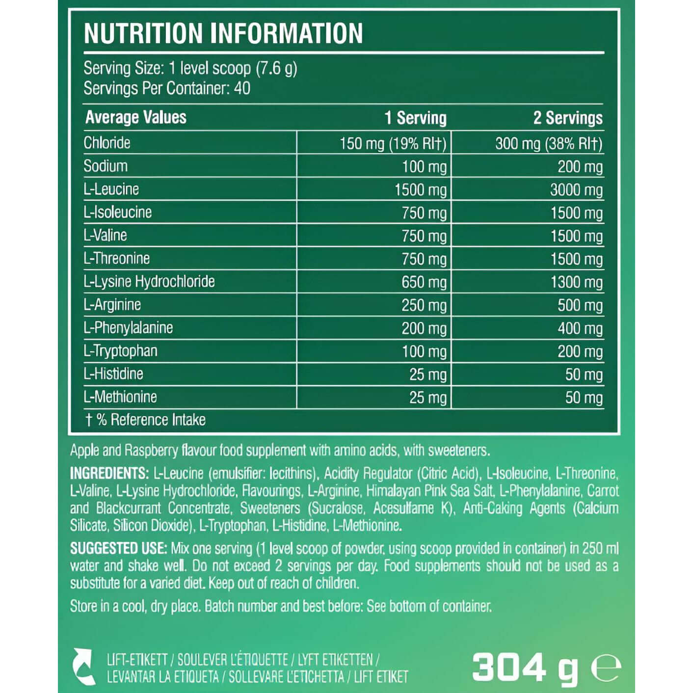 Xtend EAA Nutrition Facts